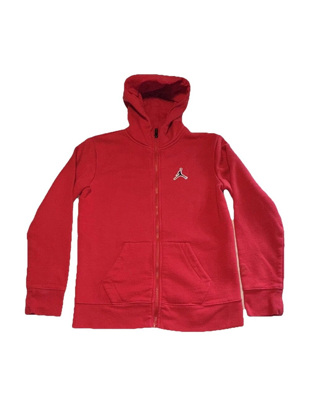 Jordan Red Boys Full Zip Fleece Hoodie L (12-13) Hooded Pockets Logo 742728-640